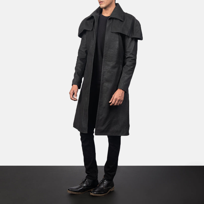 Classic Distressed Sort Leather Duster til Mænd
