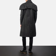 Men's Classic Distressed Sort Leather Duster til Mænd - Lateral Side Profile View Showing Sleeve Cut &amp; Athletic Taper Fit