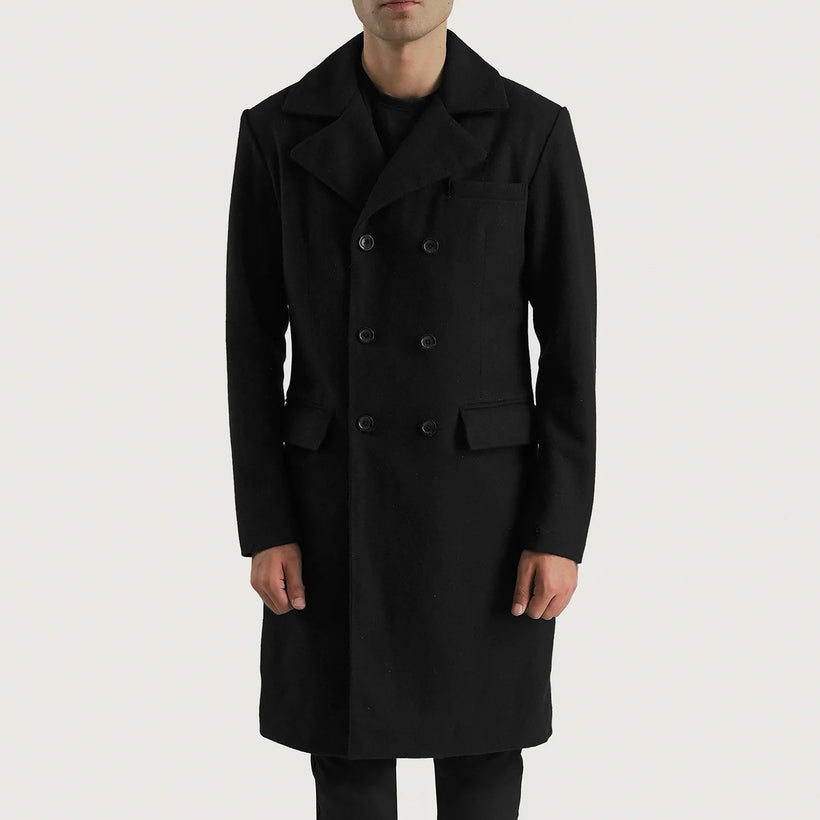 Claud Sort Wool Double-Breasted Coat til Mænd