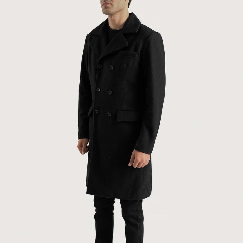 Claud Sort Wool Double-Breasted Coat til Mænd