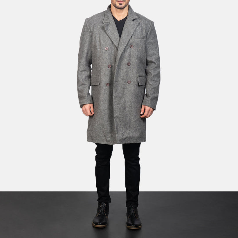 Claud Grey Wool Double-Breasted Coat til Mænd