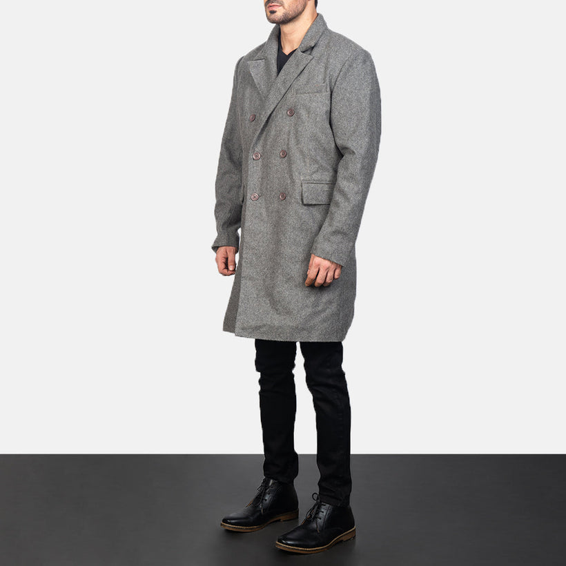 Claud Grey Wool Double-Breasted Coat til Mænd