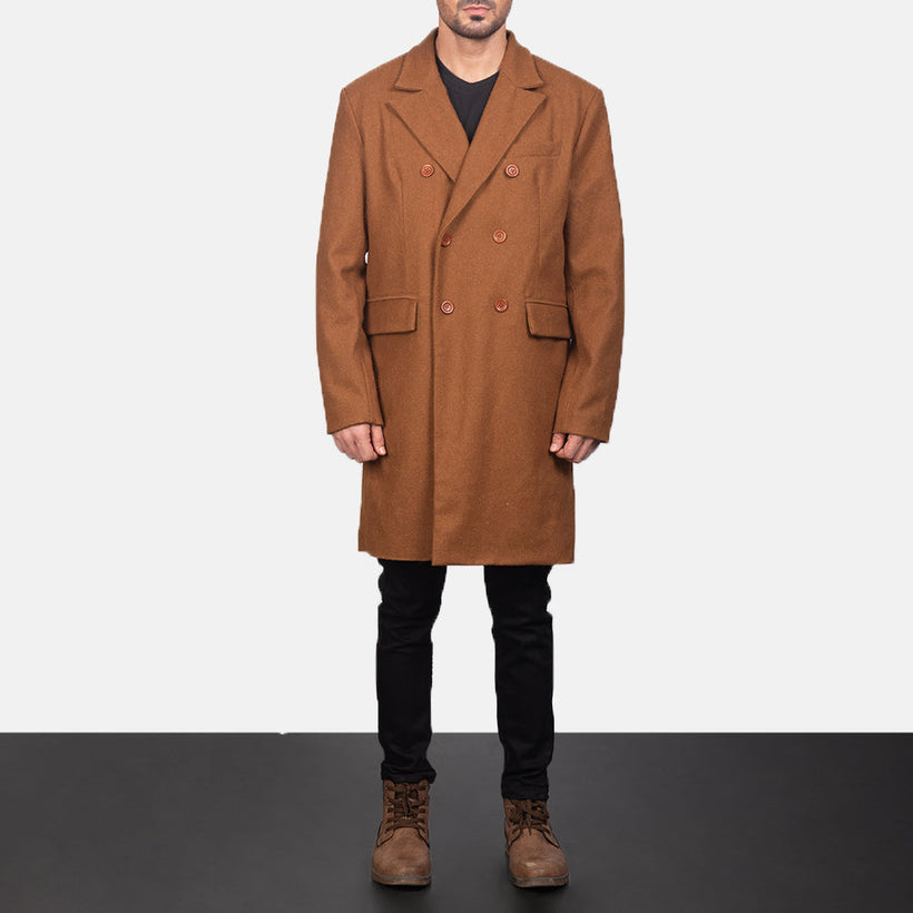 Claud Khaki Wool Double-Breasted Coat til Mænd