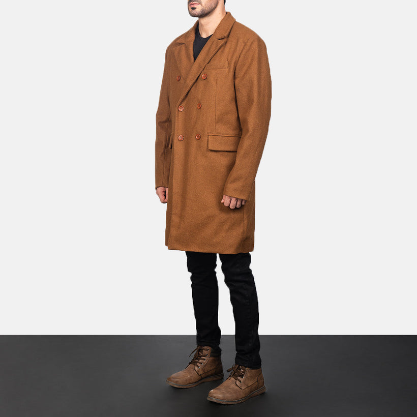 Claud Khaki Wool Double-Breasted Coat til Mænd