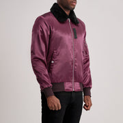 Maroon Satin Bomber Jacket - Back View Showing Tailored Shoulder Fit &amp; Clean Hemline