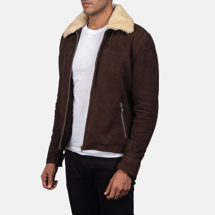 Coffner Brun Shearling Fur Læderjakke til Mænd