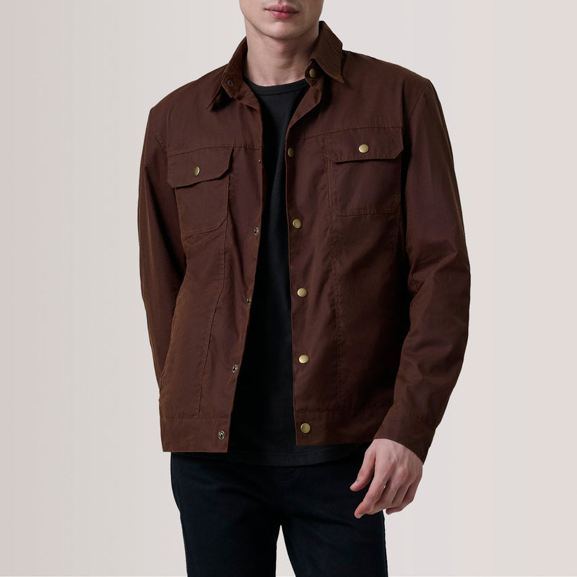 Colberto Brun Waxed Canvas Trucker Læderjakke til Mænd