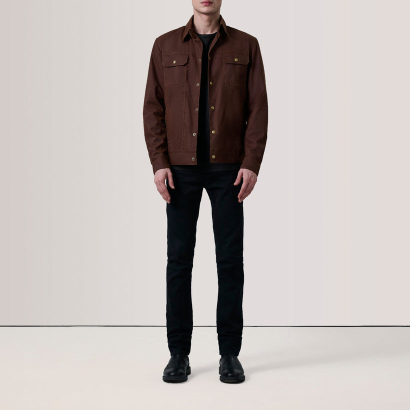 Colberto Brun Waxed Canvas Trucker Læderjakke til Mænd