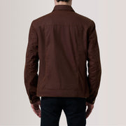 Close-Up Detail of Classic Collar &amp; Snap Button Hardware on Colberto Brun Waxed Canvas Trucker Læderjakke til Mænd For Men