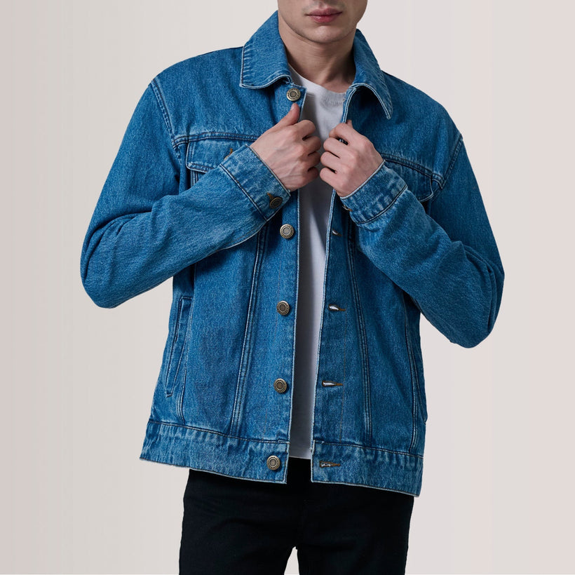 Conard Blue Denim Trucker Læderjakke til Mænd