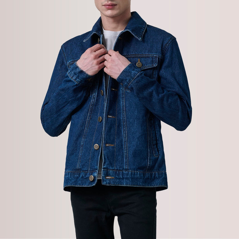 Conard Dark Blue Denim Trucker Læderjakke til Mænd