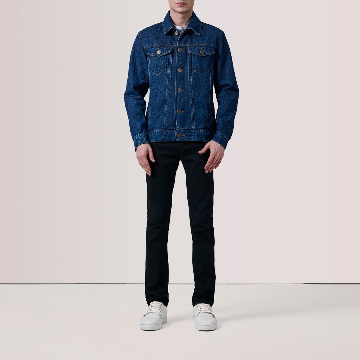 Dark Blue Full-Grain leather Jacket - Back View Showing Tailored Shoulder Fit &amp; Clean Hemline