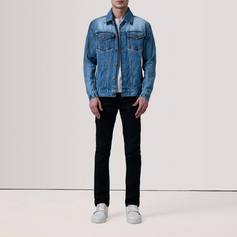 Conard Ice Blue Denim Trucker Læderjakke til Mænd