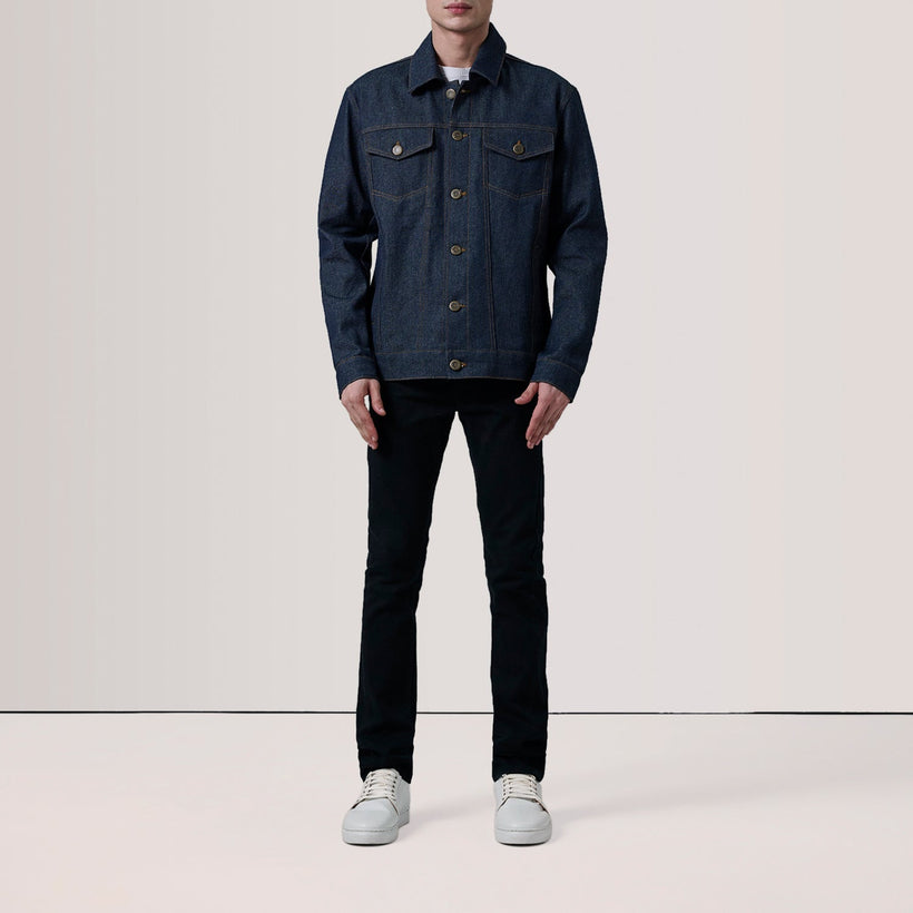 Conard Indigo Blue Denim Trucker Læderjakke til Mænd