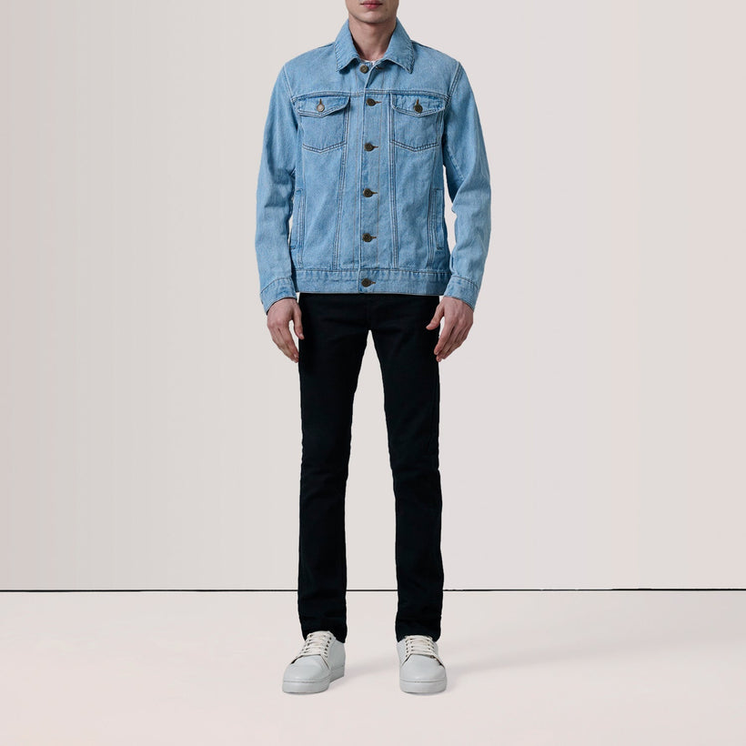 Conard Light Blå Denim Trucker Læderjakke til Mænd