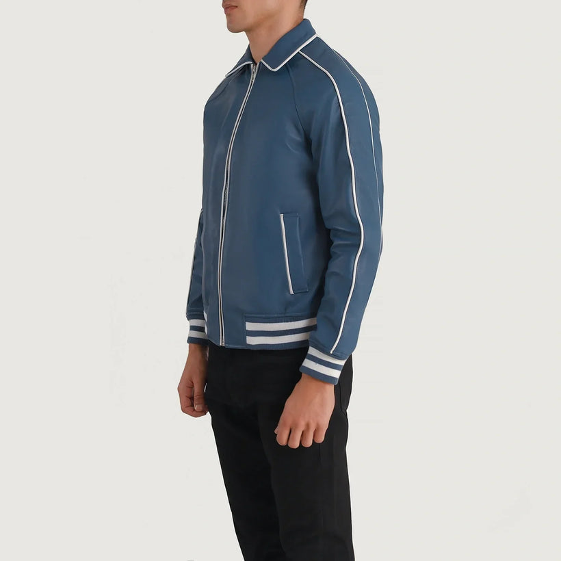 Cooper Blue Leather Varsity Læderjakke til Mænd