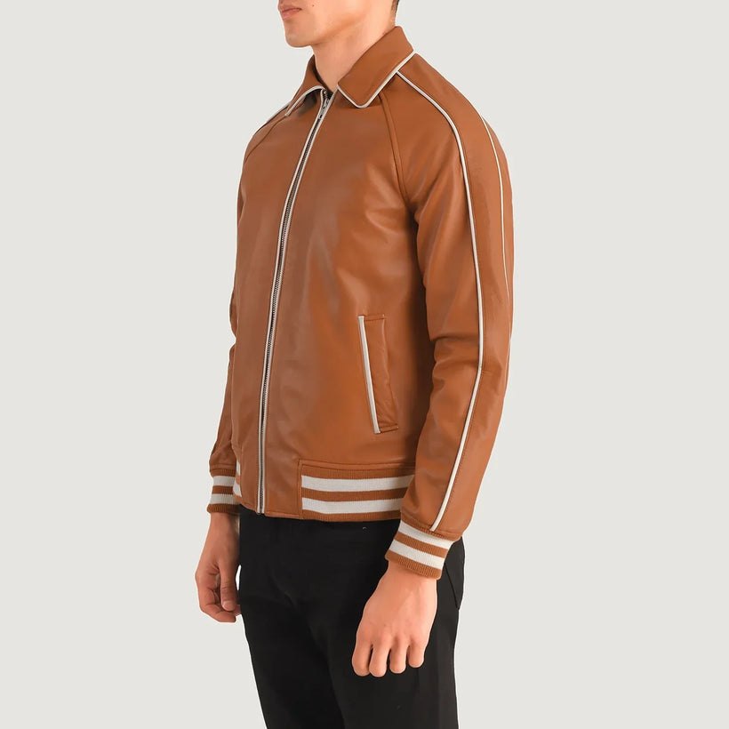 Cooper Lys brun Brun Leather Varsity Læderjakke til Mænd