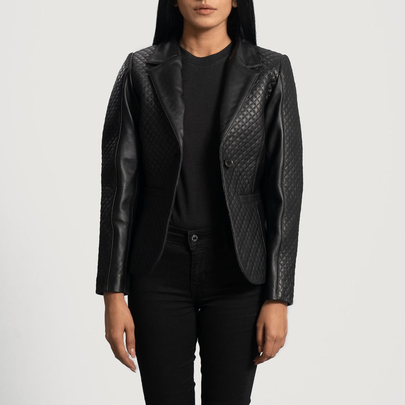 Cora Quilted Sort Leather Blazer til Kvinder