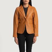 Women's Cora Quilted Brun Leather Blazer til Kvinder in Brown Sheepskin Leather - Front Profile View &amp; Tailored Silhouette | Buy Online