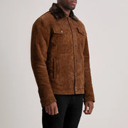 
Brown Goatskin Suede Aviator Jacket - Bagfra med tilpassede skuldre og ren kant