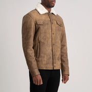 
Distressed Brown Sheepskin Snuffed Aviator Jacket - Bagfra med tilpassede skuldre og ren kant