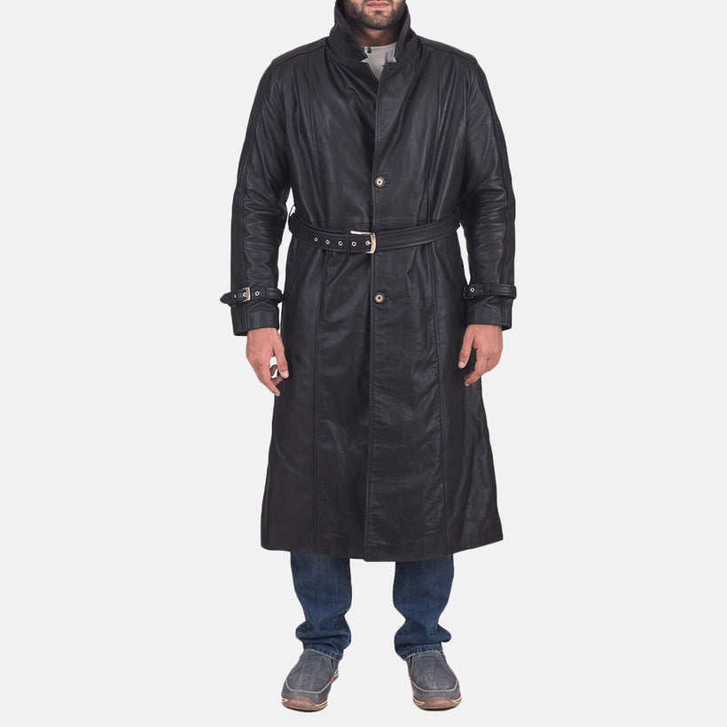 Daniel Sort Leather Trench Coat til Mænd