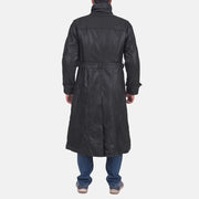 
Nærbillede of Classic Collar & Button & Waist belt Hardware on Daniel Sort Trenchcoat i Læder til Mænd