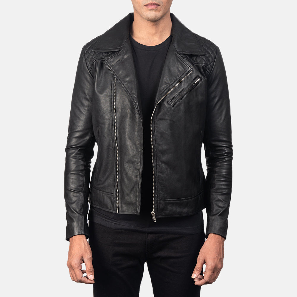 Danny Quilted Brown Leather Biker Jacket in Distressed Brown Goatskin Leather - Forfra med skræddersyet silhuet | Køb online