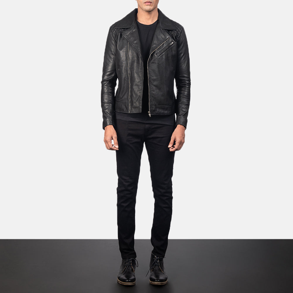 Nærbillede of Notch & Zipper Hardware on Danny Quilted Brown Leather Biker Jacket