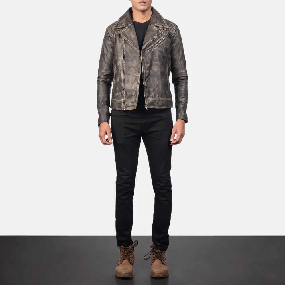 Danny Quilted Læder Bikerjakke til Mænd – alternate product view 3