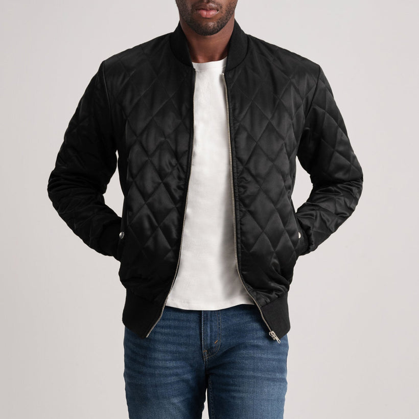 Danson Quilted Sort Varsity Læderjakke til Mænd