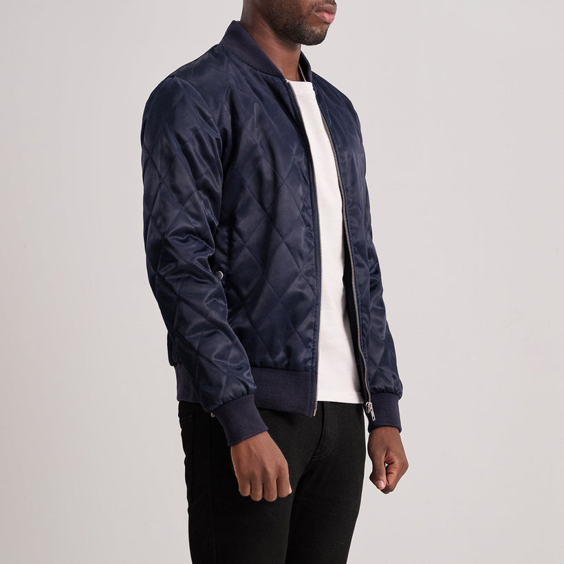 Danson Quilted Blue Varsity Læderjakke til Mænd