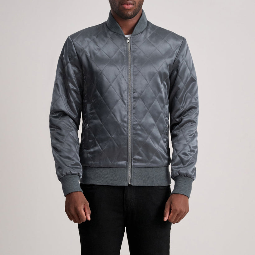 Danson Quilted Grey Varsity Læderjakke til Mænd