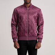 Danson Quilted Maroon Varsity Læderjakke til Mænd in Maroon Satin - Front Profile View &amp; Tailored Silhouette | Buy Online