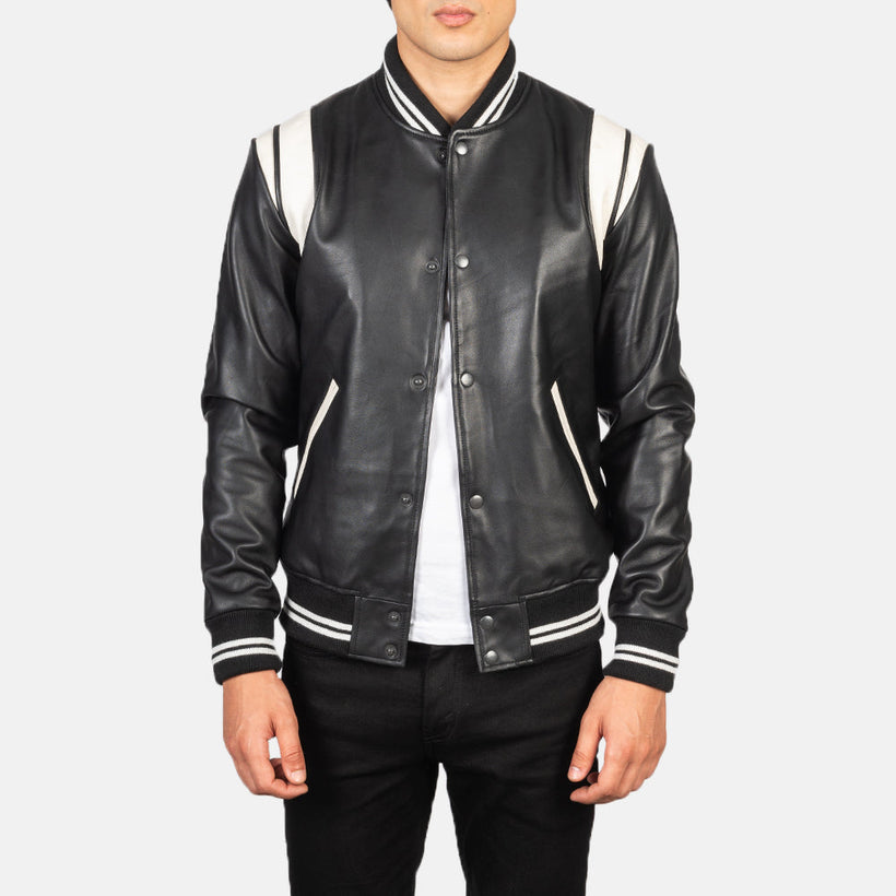 Dantee Sort Leather Varsity Læderjakke til Mænd