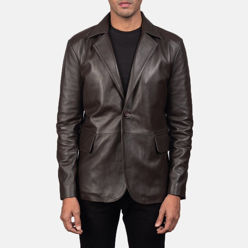 Daron Brun Leather Blazer til Mænd