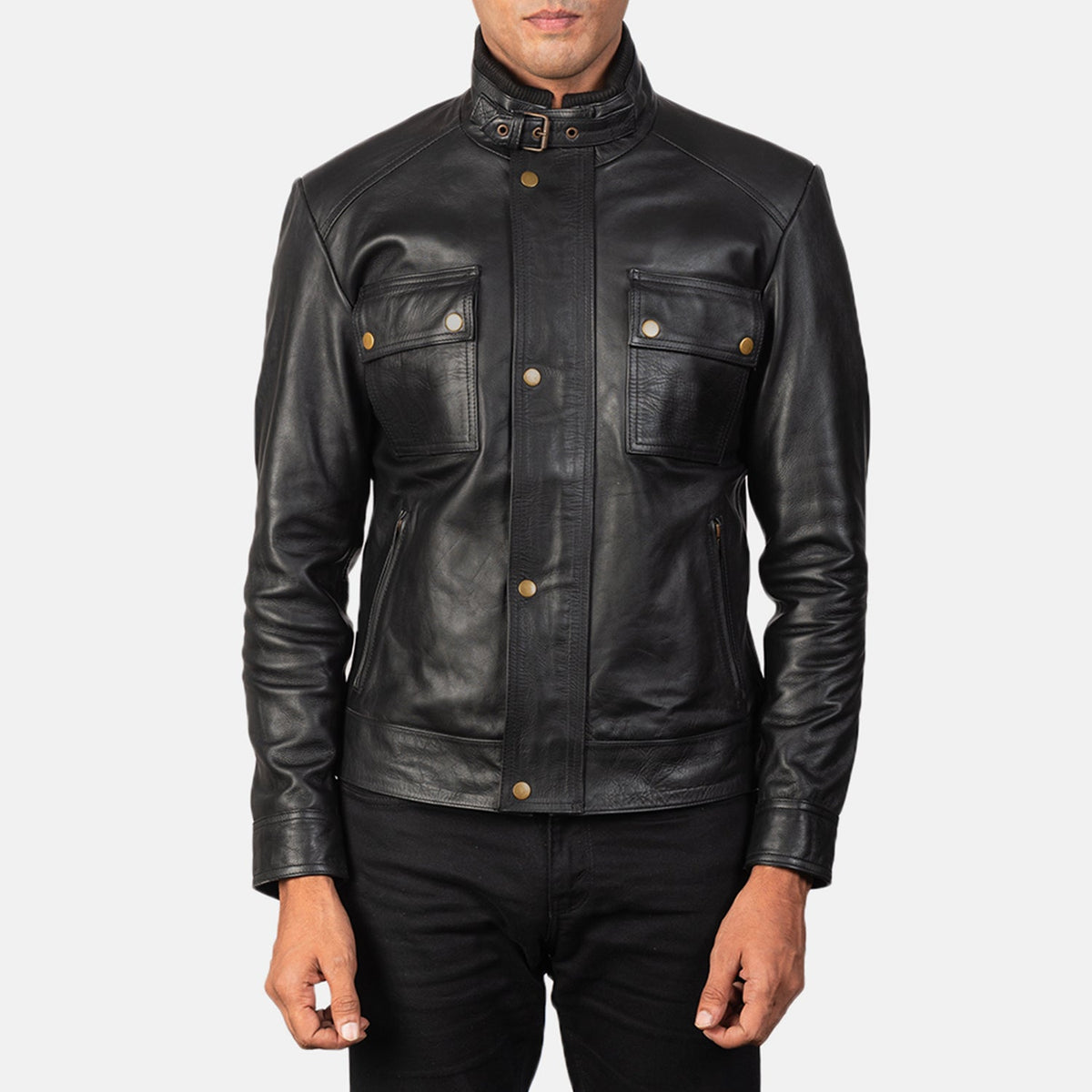 
Darren Black Leather Biker Jacket in Black 100% Full-Grain Leather - Forfra med skræddersyet silhuet | Køb online