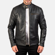 Dean Sort Læder Bikerjakke til Mænd in Black Cow Hide Leather - Front Profile View &amp; Tailored Silhouette | Buy Online
