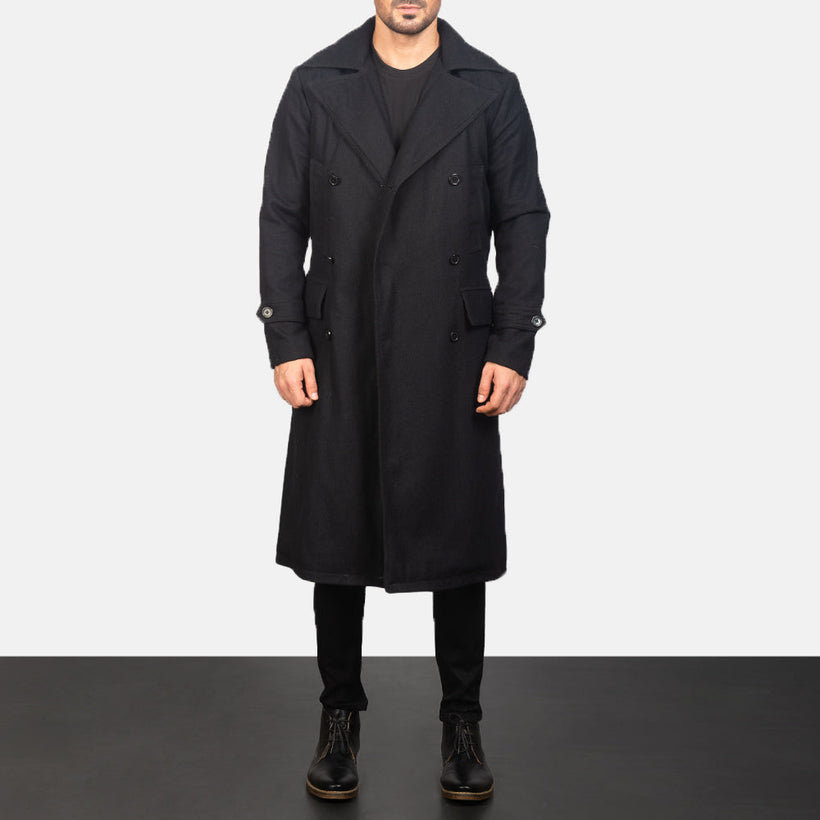 Detective Sort Wool Coat til Mænd