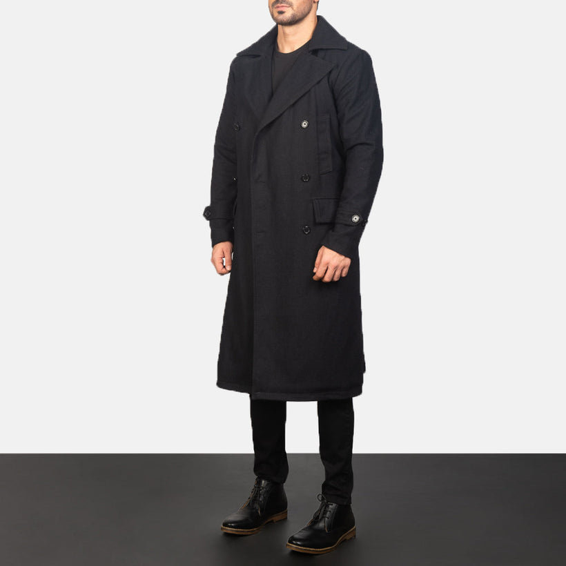 Detective Sort Wool Coat til Mænd
