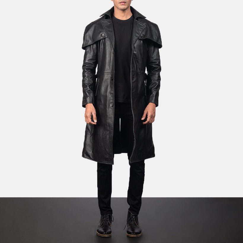 Deux Sort Leather Duster til Mænd