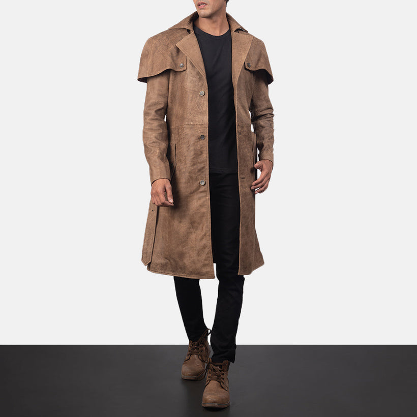Deux Brun Leather Duster til Mænd