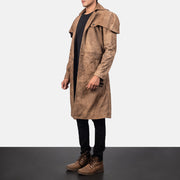 
Distressed Brown Semi-Aniline Snuffed Trench Coat - Bagfra med tilpassede skuldre og ren kant