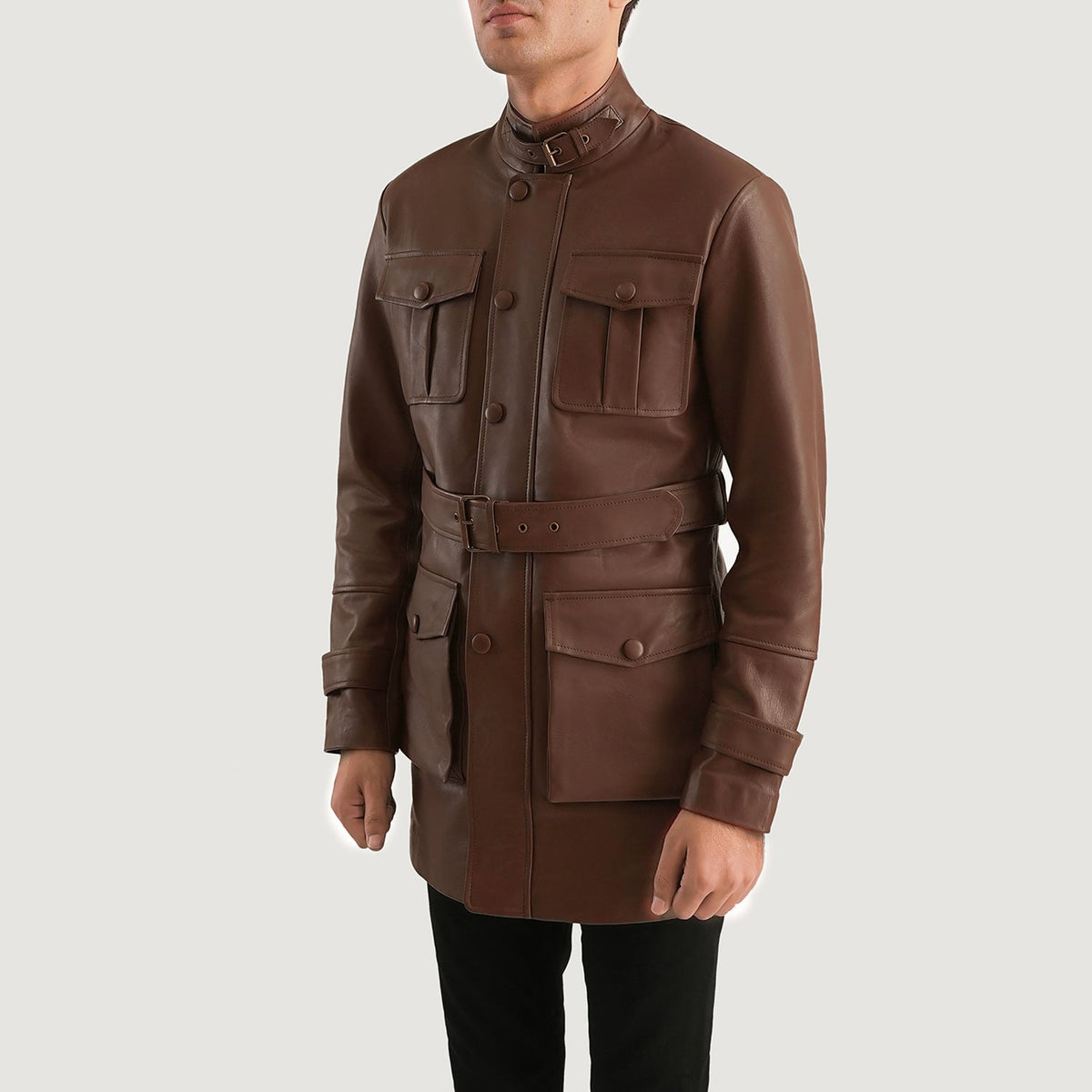 
Brown Cowhide leather Jacket - Bagfra med tilpassede skuldre og ren kant