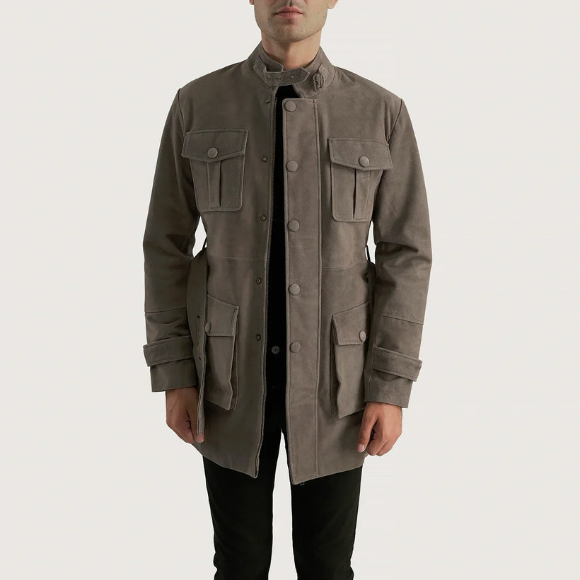 Dolf Grey Suede Læderjakke til Mænd