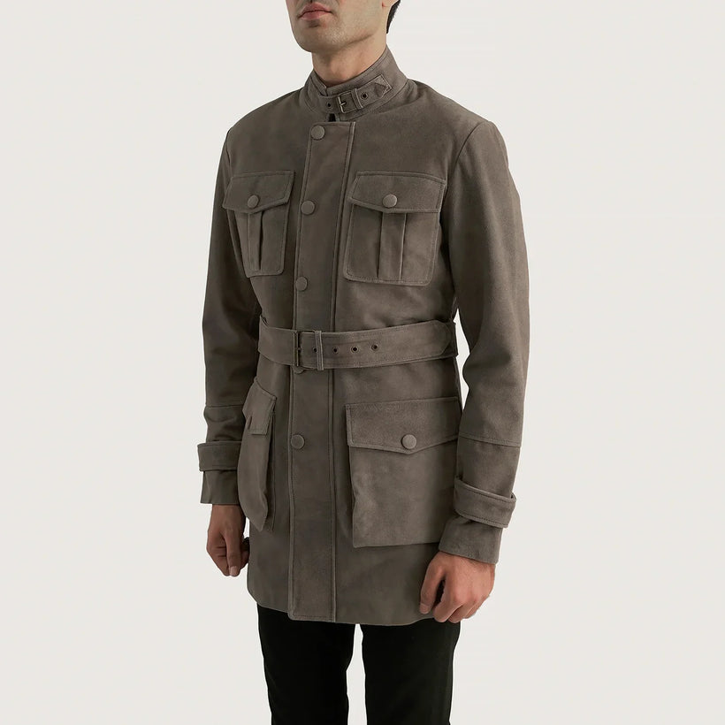 Dolf Grey Suede Læderjakke til Mænd
