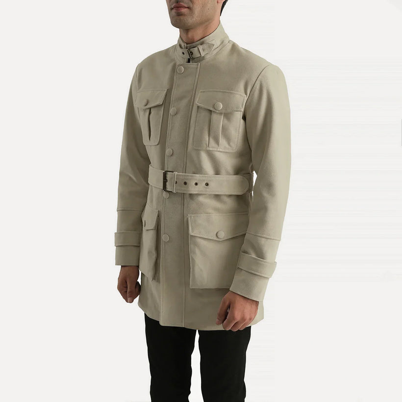 Dolf Off-White Suede Læderjakke til Mænd