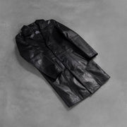 Open hem &amp; Hem Craftsmanship Construction Detail on Men's Don Long Sort Leather Coat til Mænd