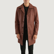 Don Long Brun Leather Coat til Mænd in Brown Cowhide Leather - Front Profile View &amp; Tailored Silhouette | Buy Online
