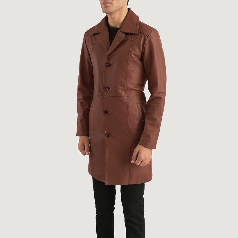 Don Long Brun Leather Coat til Mænd